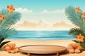 Summer vacation beach abstract background concept, Minimal Realistic Display Podium for Product mock-up or Cosmetics with summer