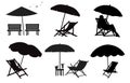 Summer Vacation Beach chairs and umbrellas isolated Vectors Silhouettes