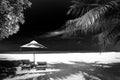 Dramatic summer beach landscape. Luxury vacation and holiday concept, summer travel in black and white. Panoramic landscap Royalty Free Stock Photo