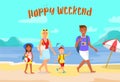 Summer Vacation on Beach Vector Postcard with Text Royalty Free Stock Photo