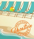 Summer vacation beach and vintage beach chairs