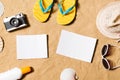 Summer vacation composition. Flip flops, hat and other stuff Royalty Free Stock Photo