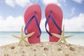 Flip flops and starfishes at tropical beach Royalty Free Stock Photo