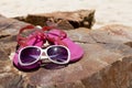 Summer vacation with concept Fashion sunglasses and Pink flip flop Royalty Free Stock Photo