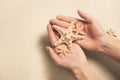 Summer vacation concept: Hands holding shells and starfish on th Royalty Free Stock Photo