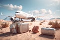 Summer vacation concept, Travel by airplane carrying travel accessories. AI generated