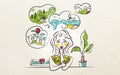 Summer vacation dreams illustration. Girl, woman thinks about Travel