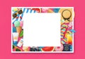 A summer vacation frame with beach elements and a white copy space area Royalty Free Stock Photo