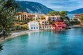 Summer vacation in Greece, picturesque colorful village Assos in Kefalonia
