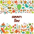 Summer vacation hand drawn vector elementss and objects, beach symbols