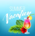 Summer vacation handwriting. Typography, lettering and calligraphy. Poster and flyer design template. An exotic cocktail Royalty Free Stock Photo