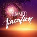 Summer vacation handwriting. Typography, lettering and calligraphy. Poster and flyer design template. Summer landscape Royalty Free Stock Photo