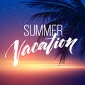 Summer vacation handwriting. Typography, lettering and calligraphy. Poster and flyer design template. Summer landscape Royalty Free Stock Photo