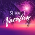 Summer vacation handwriting. Typography, lettering and calligraphy. Poster and flyer design template. Summer landscape Royalty Free Stock Photo