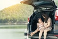 Summer vacation happy mother and daughter having fun. The concept of family on vacation and travel Royalty Free Stock Photo