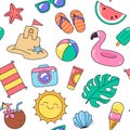 Summer, vacation, holiday, beach accessories and objects seamless pattern