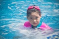 Happiness and Smiling Asian cute little girl has feeling funny and enjoy in swimming pool. Royalty Free Stock Photo