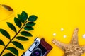 Summer vacation holiday concept on yellow background