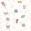 Colorful summer seamless pattern with hand drawn beach elements Royalty Free Stock Photo