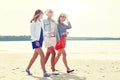 Group of smiling young female friends on beach Royalty Free Stock Photo