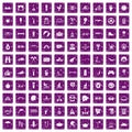 100 summer vacation icons set grunge purple Royalty Free Stock Photo