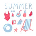 Summer vacation illustrations set. Vector doodle clipart.