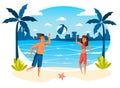 Summer vacation isolated scene. Couple playing ball on beach Royalty Free Stock Photo