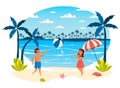 Summer vacation isolated scene. Girl and boy playing ball on beach Royalty Free Stock Photo