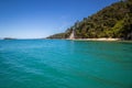 Summer vacation landscape with blue ocean and sandy beach, New Zealand Royalty Free Stock Photo