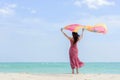 Summer Vacation. Lifestyle woman walking on wave relax and happy on beach tropical outdoor in summer day. Young people luxury and Royalty Free Stock Photo