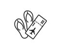 summer vacation line icon. flip flops and flight ticket. sea travel and beach symbol. vector image for tourism design Royalty Free Stock Photo