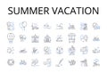 Summer vacation line icons collection. Beach holiday, Winter break, Spring retreat, Tropical getaway, Mountain escape Royalty Free Stock Photo