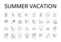 Summer vacation line icons collection. Beach holiday, Winter break, Spring retreat, Tropical getaway, Mountain escape Royalty Free Stock Photo