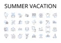 Summer vacation line icons collection. Beach holiday, Winter break, Spring retreat, Tropical getaway, Mountain escape Royalty Free Stock Photo