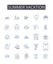 Summer vacation line icons collection. Beach holiday, Winter break, Spring retreat, Tropical getaway, Mountain escape Royalty Free Stock Photo