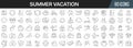 Summer vacation line icons collection. Big UI icon set in a flat design. Thin outline icons pack. Vector illustration EPS10 Royalty Free Stock Photo