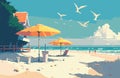 Summer Vacation Loungers On Sea Beach Landscape Beautiful Seascape Banner Seaside Holiday Vector Illustration Royalty Free Stock Photo