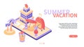 Summer vacation - modern colorful isometric web banner