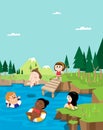 Summer vacation in a mountain stream