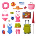 Summer Vacation Objects Collection, Swimsuit, Suitcase, Shorts, Flip Flops, Beach Bag, Straw Hat, Beach Umbrella
