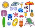 Summer vacation objects in flat style, set of icons isolated on white, vector illustration Royalty Free Stock Photo