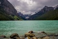 Lake Louise, Banff National Park, Alberta, Canada. Rocky Mountain. landscape panorama - forest, scenic blue lake. Royalty Free Stock Photo