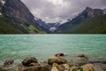 Lake Louise, Banff National Park, Alberta, Canada. Rocky Mountain. landscape panorama - forest, scenic blue lake. Royalty Free Stock Photo