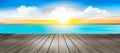 Summer vacation panorama. Tropical beach with a blue sea and sunset. Royalty Free Stock Photo