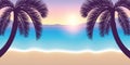 Summer vacation paradise beach with palms at sunset Royalty Free Stock Photo