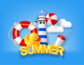 Summer vacation poster with 3d objects
