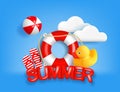 Summer vacation poster with 3d objects