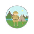 Summer vacation on the river. Camping, scouts, rafting, orienteering. Vector illustration, symbol, icon