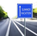 Summer Vacation Road Sign on a Speedy Background. Royalty Free Stock Photo