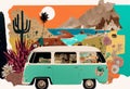 Summer vacation road trip trendy art paper collage design. Generative ai Royalty Free Stock Photo